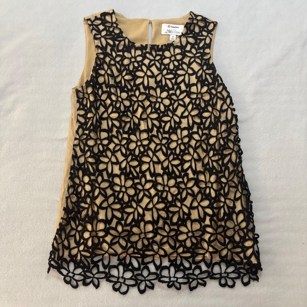 Lela Rose Neiman Marcus Target Black Floral Lace Silk Blend Sleeveless Top M
